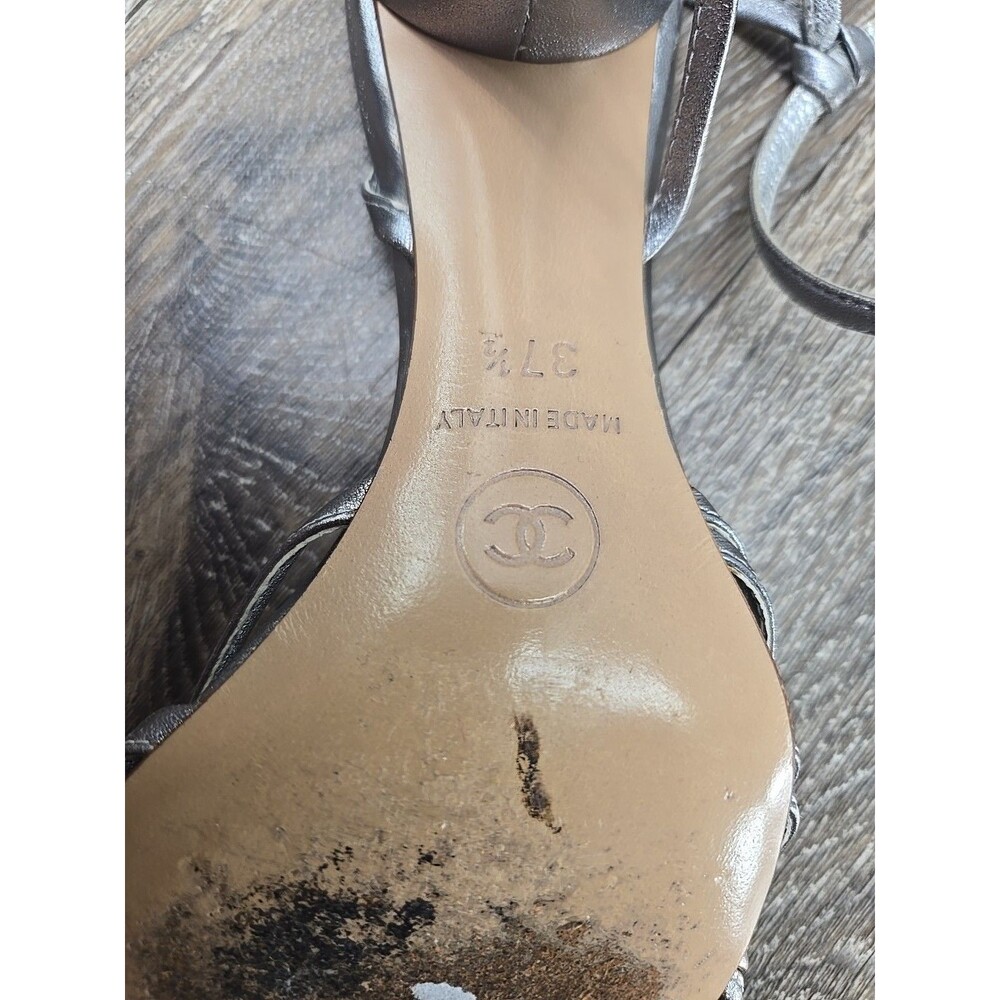 CHANEL Silver Metallic Knotted Strap Heels - Picture 11 of 15